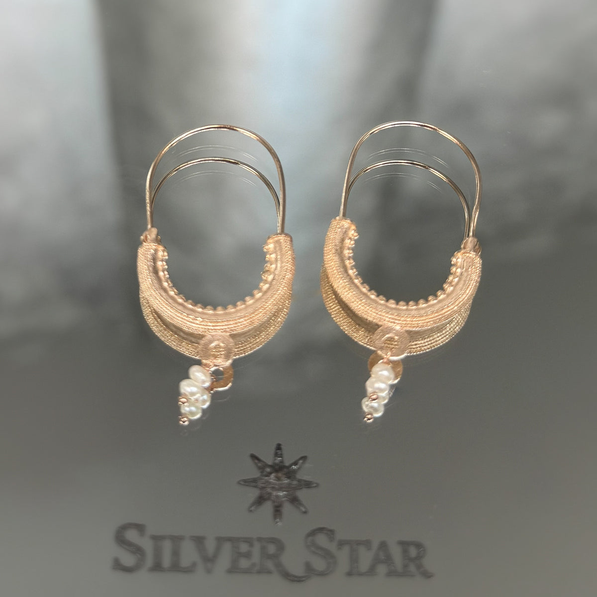 Srebrne konavoske naušnice sa rose gold pozlatom - Silver Star