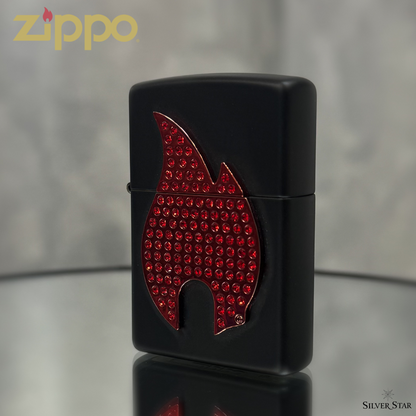 Zippo original upaljač BLACK MATTE RED FLAME - Silver Star