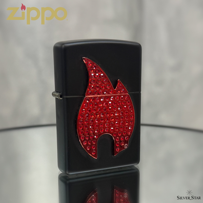 Zippo original upaljač BLACK MATTE RED FLAME - Silver Star
