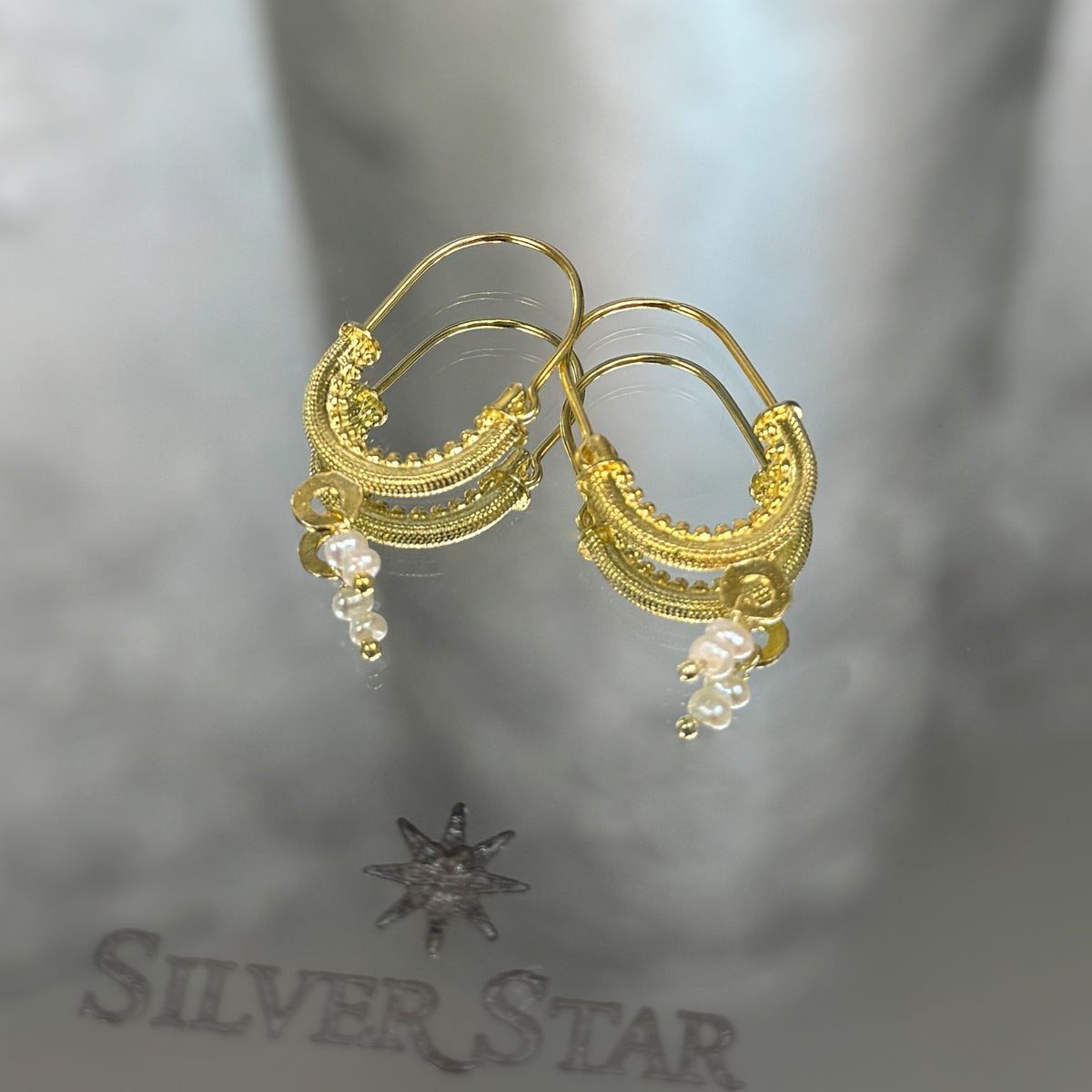 Srebrne konavoske naušnice 925 sa pozlatom - Silver Star